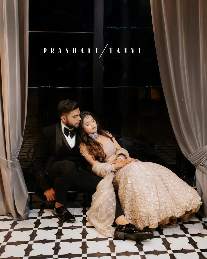 Prashant and Tanvi — wedding portrait on a chequered floor