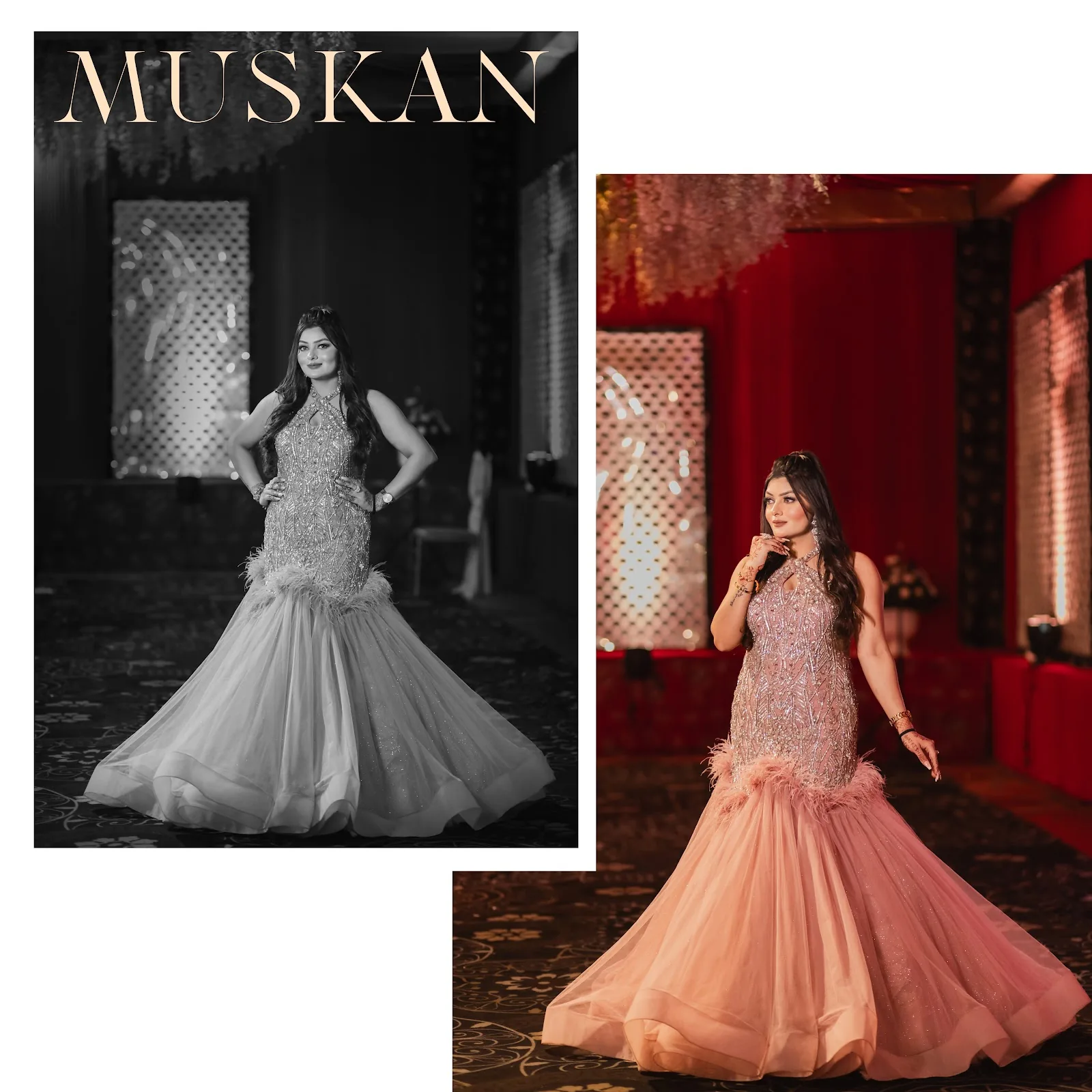 Muskan — evening gown portraits in colour and monochrome