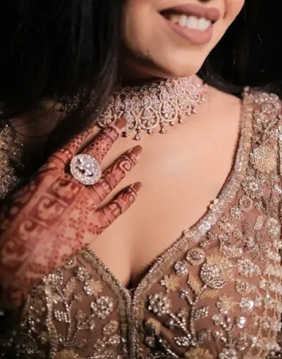 Detail of bridal jewellery and mehndi